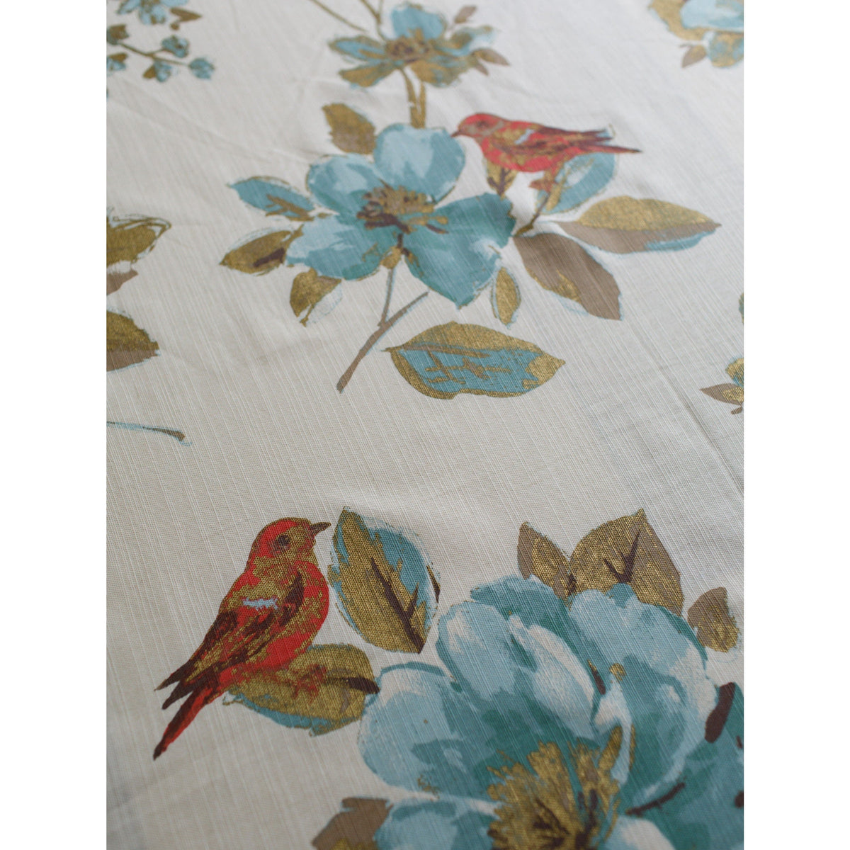 Table Cloth - Birds & Floral patterned Cotton on cream-white