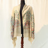 Pashmina Wool Shawl - Beige with Multicolored Elephant Embroidery