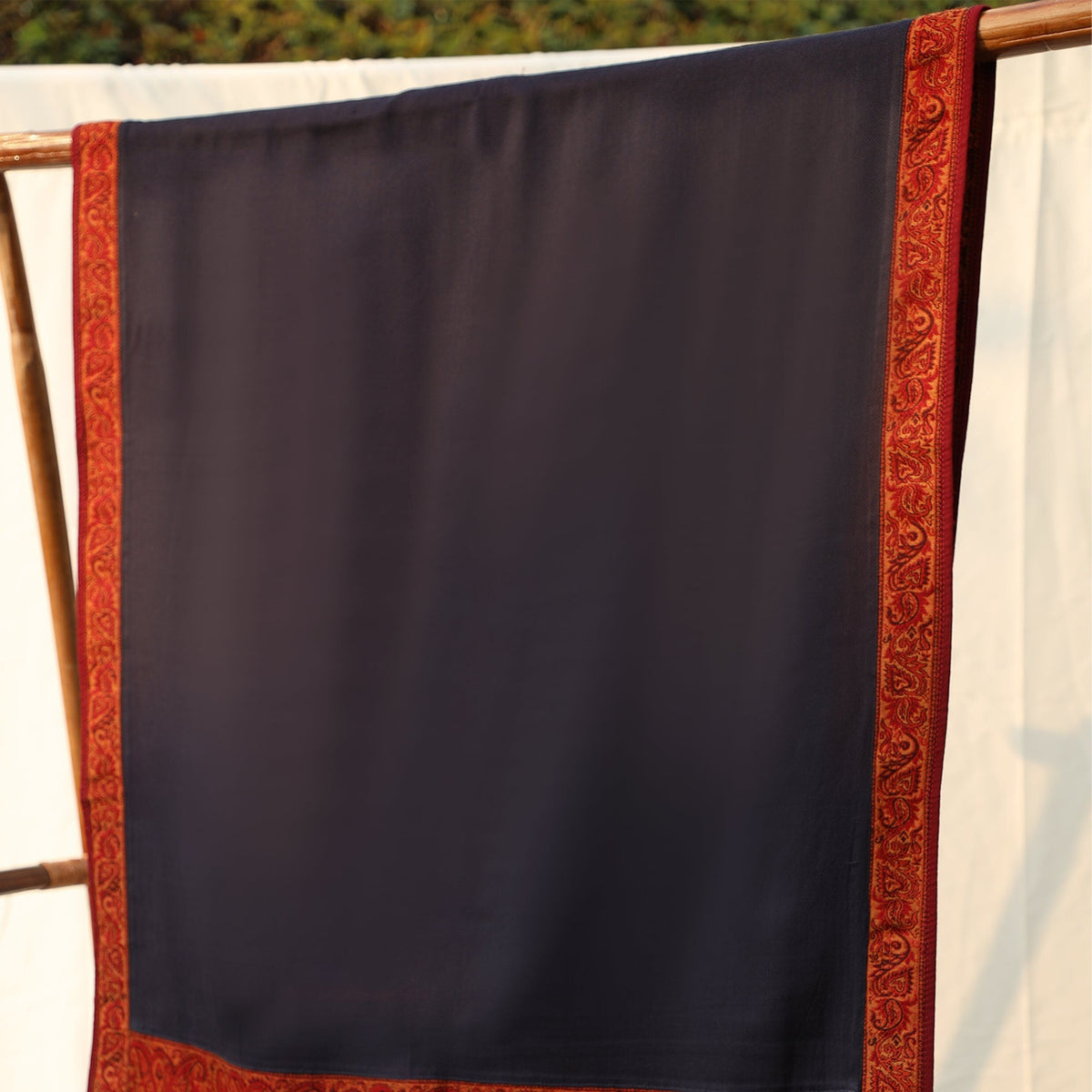 Pashmina Wool Shawl - Solid Base color with Maroon Bordered embroidery