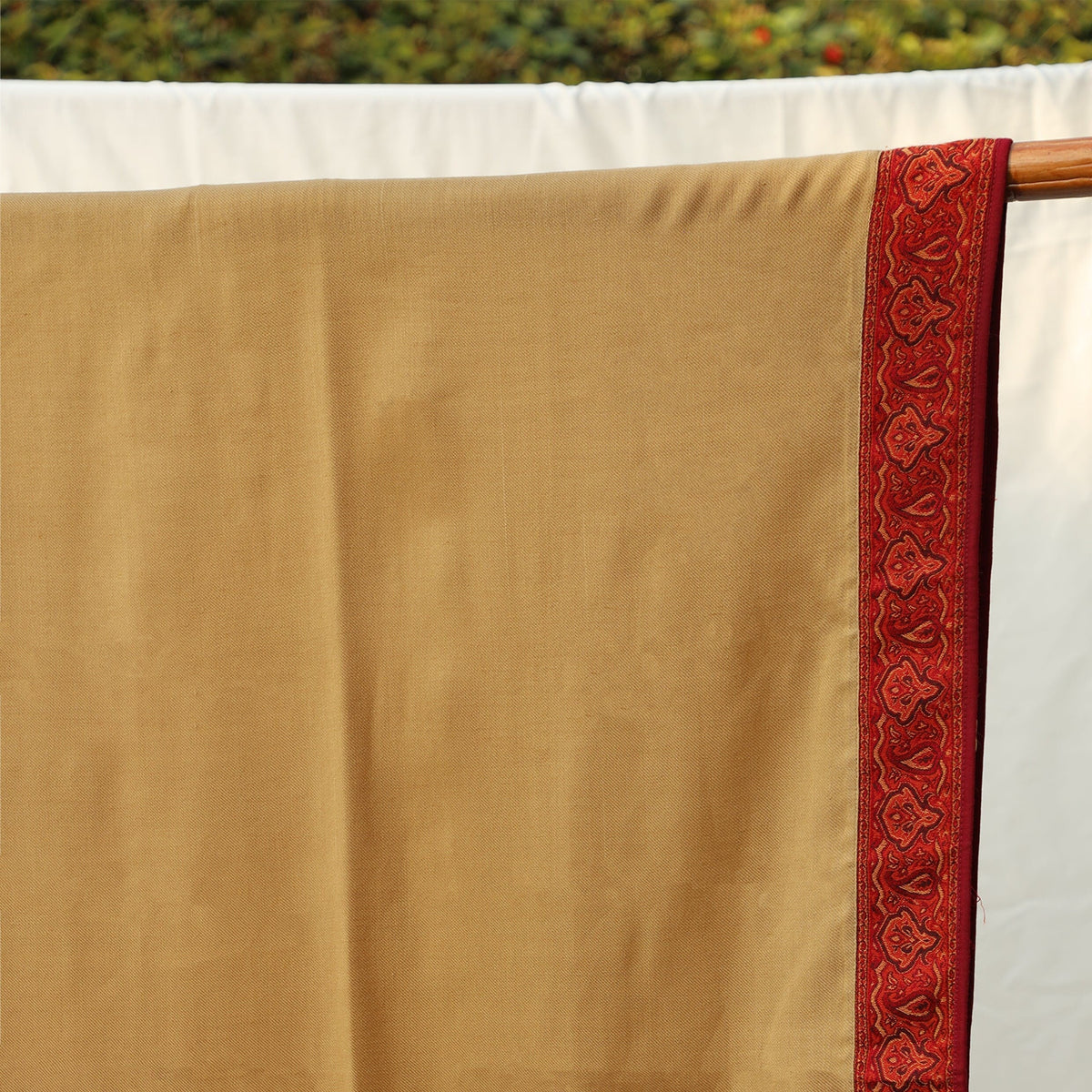 Pashmina Wool Shawl - Brown with Maroon Fine Embroidery