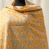 Beige Fully embroidered handmade pashmina shawl using machine embroidery; Detailed rust & cream-white embroidery all across; full length pas