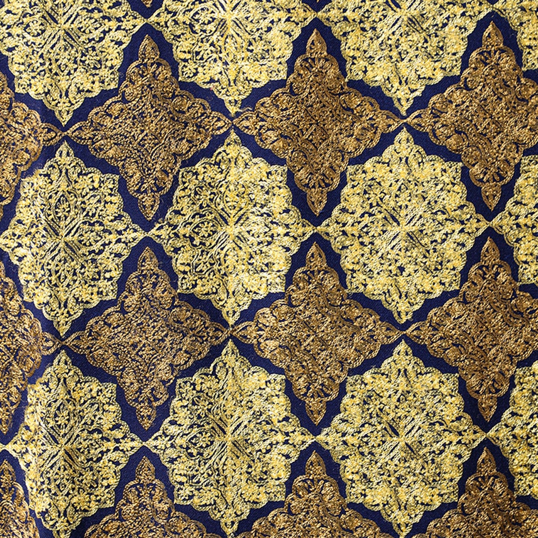 Royal Blue with Bronze & Gold embroidered pashmina shawl; Intricate border-work; pure pashmina wool from Kashmir