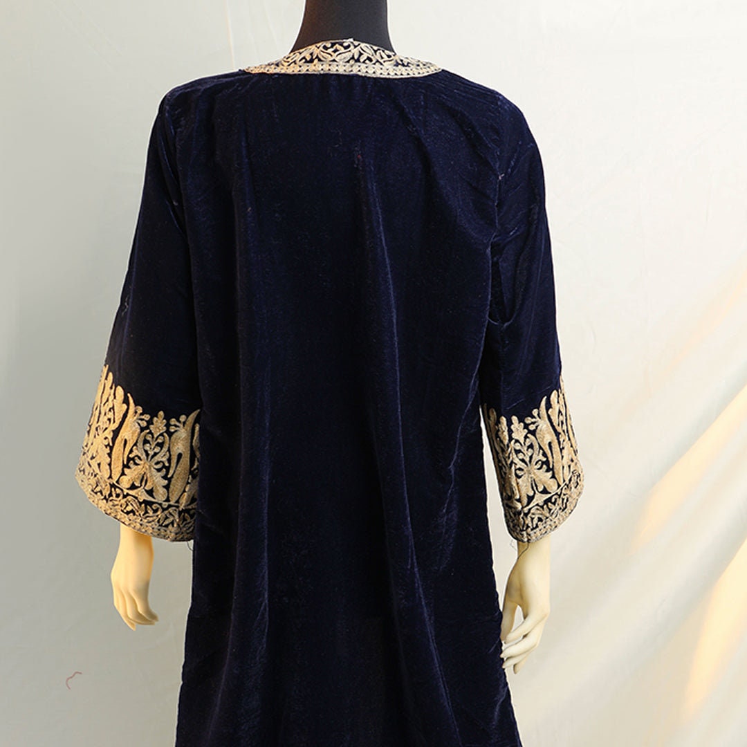 Front open gown in Maroon, Black and Royal Blue colors with detailed gold embroidery; Front open jacket; Detailed threadwork over high quali