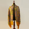 Black or Mustard fine pashmina wool shawl with intricate Mughal-era royal artwork; Architectural embroidery machine-work on pure wool pashmi