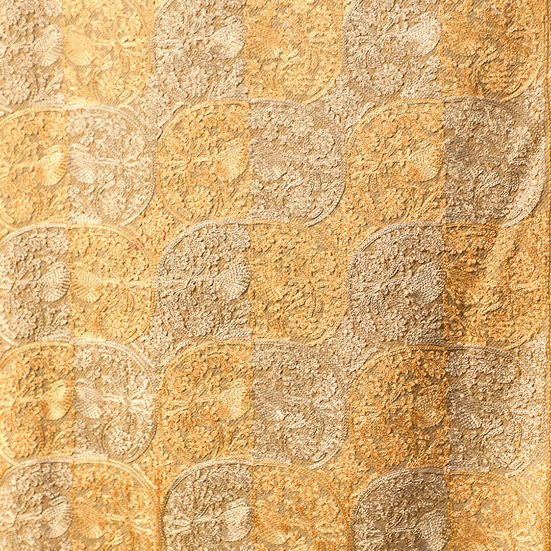 Beige Fully embroidered handmade pashmina shawl using machine embroidery; Detailed rust & cream-white embroidery all across; full length pas