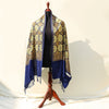 Royal Blue with Bronze & Gold embroidered pashmina shawl; Intricate border-work; pure pashmina wool from Kashmir