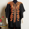 Black base color cape shawl with orange detailed embroidery; Fully embroidered aari style cap shawl; Elegant design soft cape shawl