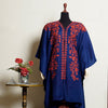 Cape Shawl - Maroon Embroidery on Blue Pashmina
