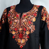 Soft Pashmina Beige or Black Kurti shirt with multi colored neck embroidery; Solid base color with detailed brown, pink and orange embroider