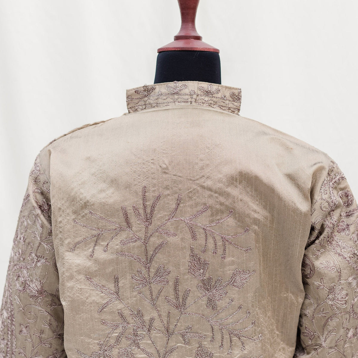 Raw Silk Kashmiri Embroidery Nehru Jacket Long length Coat Beige embroidery women wedding coat boho hippie Handmade Vintage feel Jacket