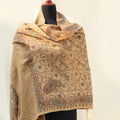 Wool Mixed Pashmina - Beige with Fine Needlework