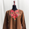 Brown Long Length Kurta Kashmiri Aari embroidery for women loose fit with embroidered motifs on kashmiri pure wool with Pockets eid dress