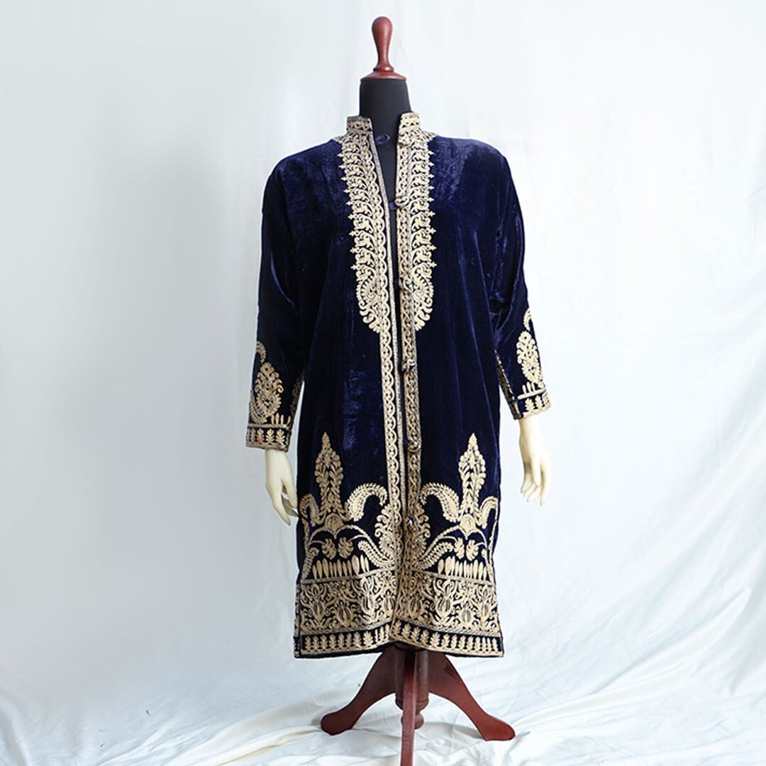 Velvet Front Open Jacket - Gold Embroidery