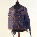 Pashmina Wool Shawl - Dark Blue with Orange Hand Embroidery