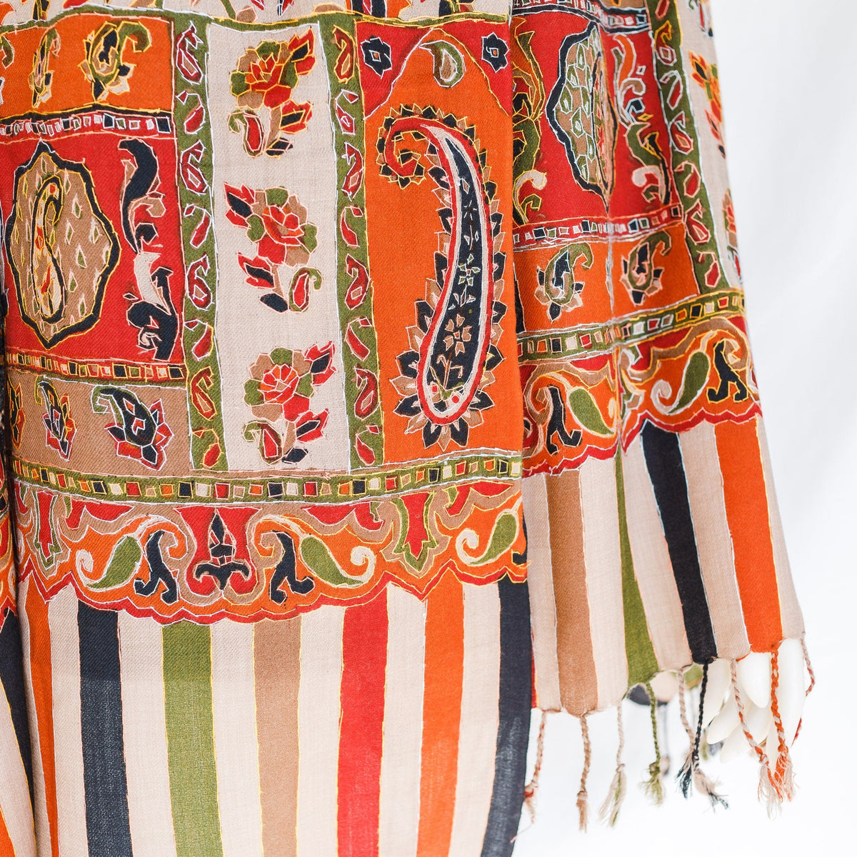 Pashmina Wool Shawl - Hand Painted and Embroidered Details