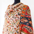 Pashmina Wool Shawl - Hand Painted and Embroidered Details