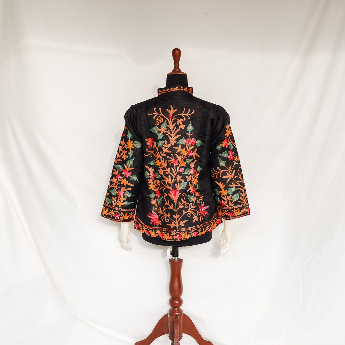 Aari Pheran Jacket - Black with multicolored floral embroidery