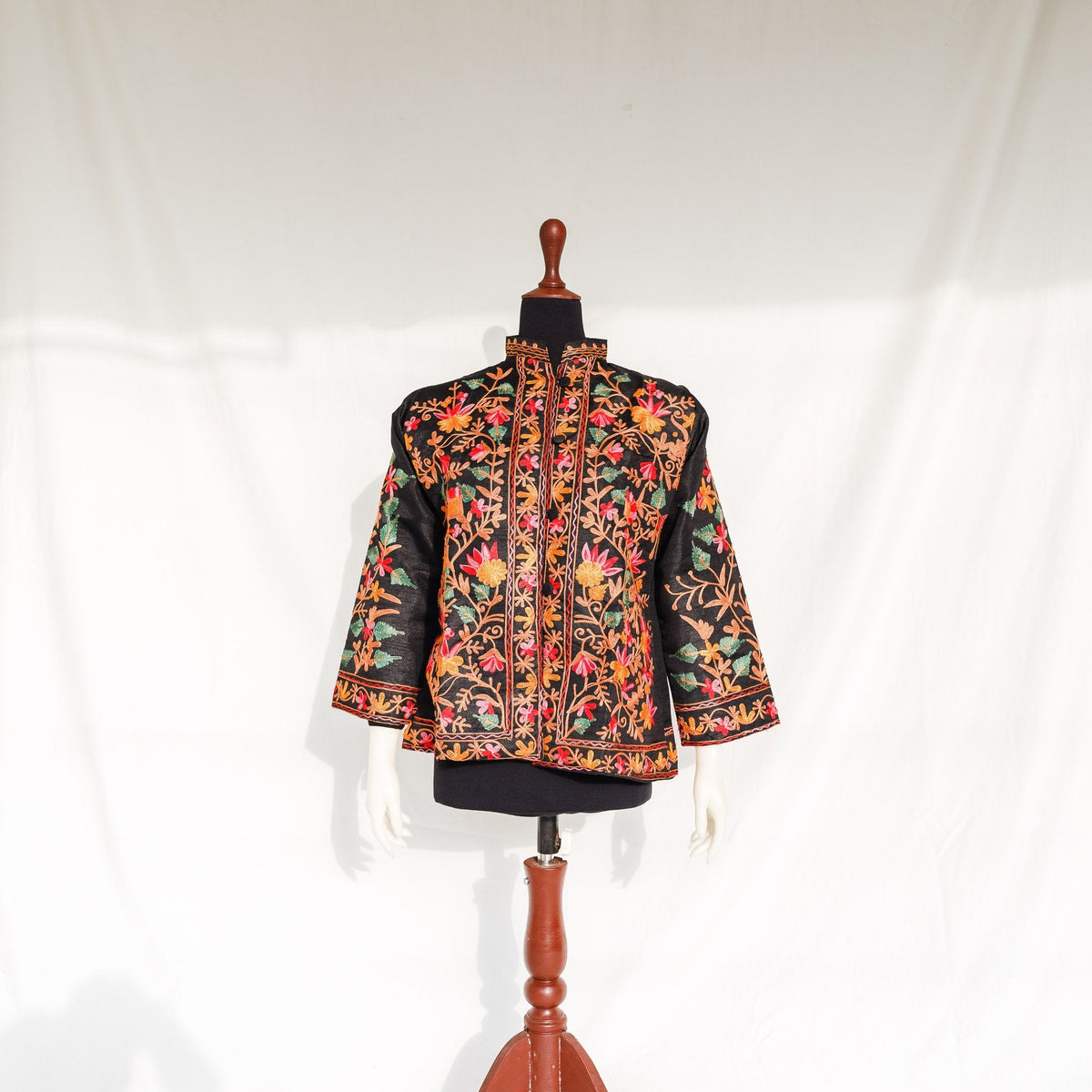 Aari Pheran Jacket - Black with multicolored floral embroidery