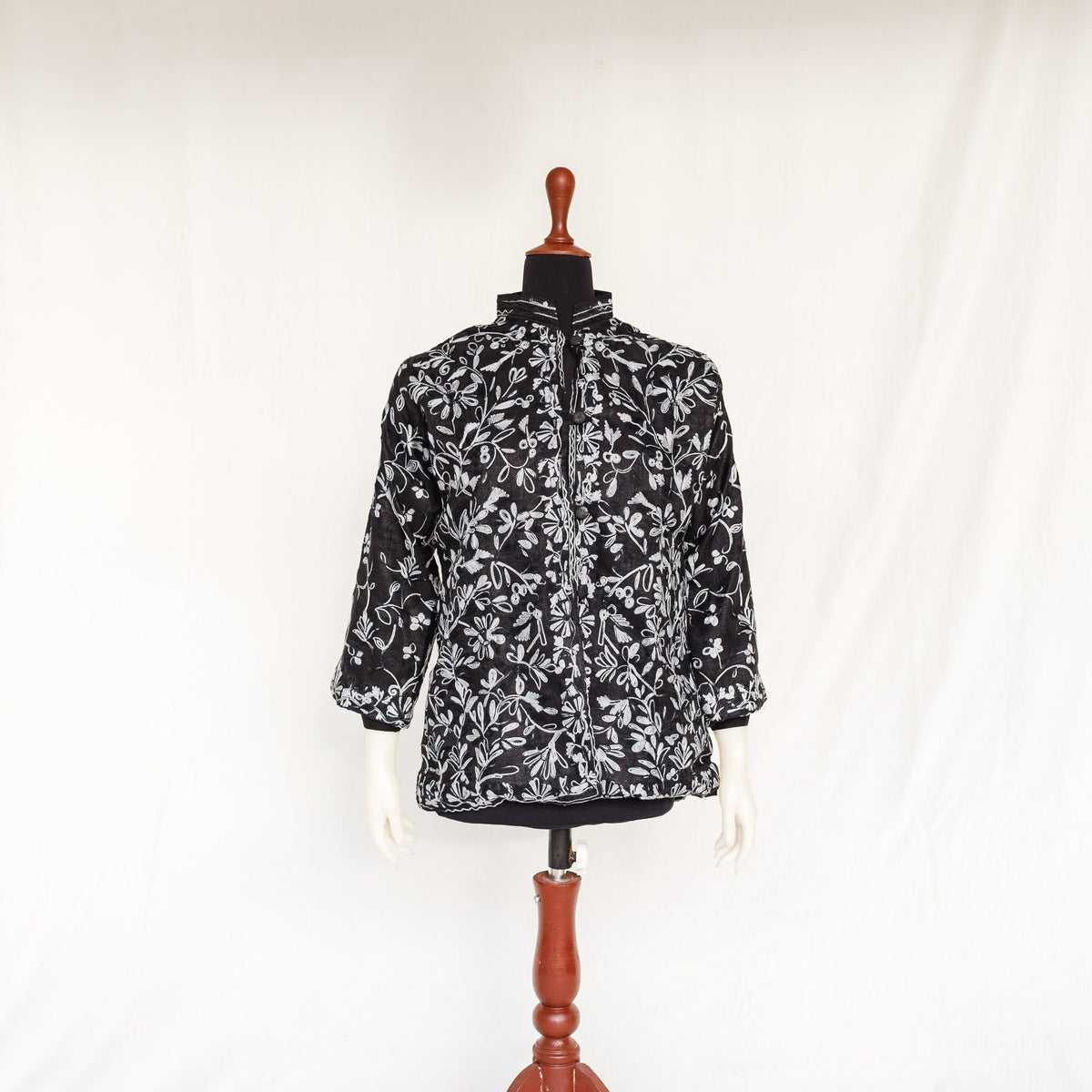 Raw Silk Coat - Black with Aari Embroidery