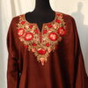 Dark Brown Maroon Kashmiri Pheran Shirt with Detailed Embroidery | Pakistani Long Kurti ethnic kashmiri wear | Super Soft Cashmere Shirt