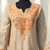 Beige Kashmiri Pheran Shirt with Rust Embroidery Long kurti for women ethnic tops boho vibe long shirt with pocket side slits asian fusion