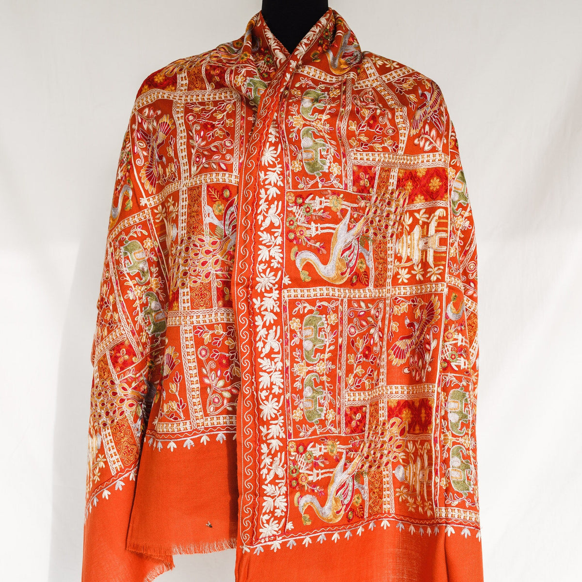 Pashmina Wool Shawl - Detailed Mughal Pattern Embroidery