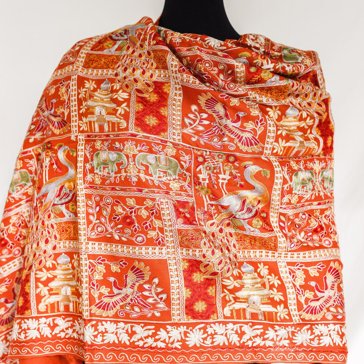 Pashmina Wool Shawl - Detailed Mughal Pattern Embroidery