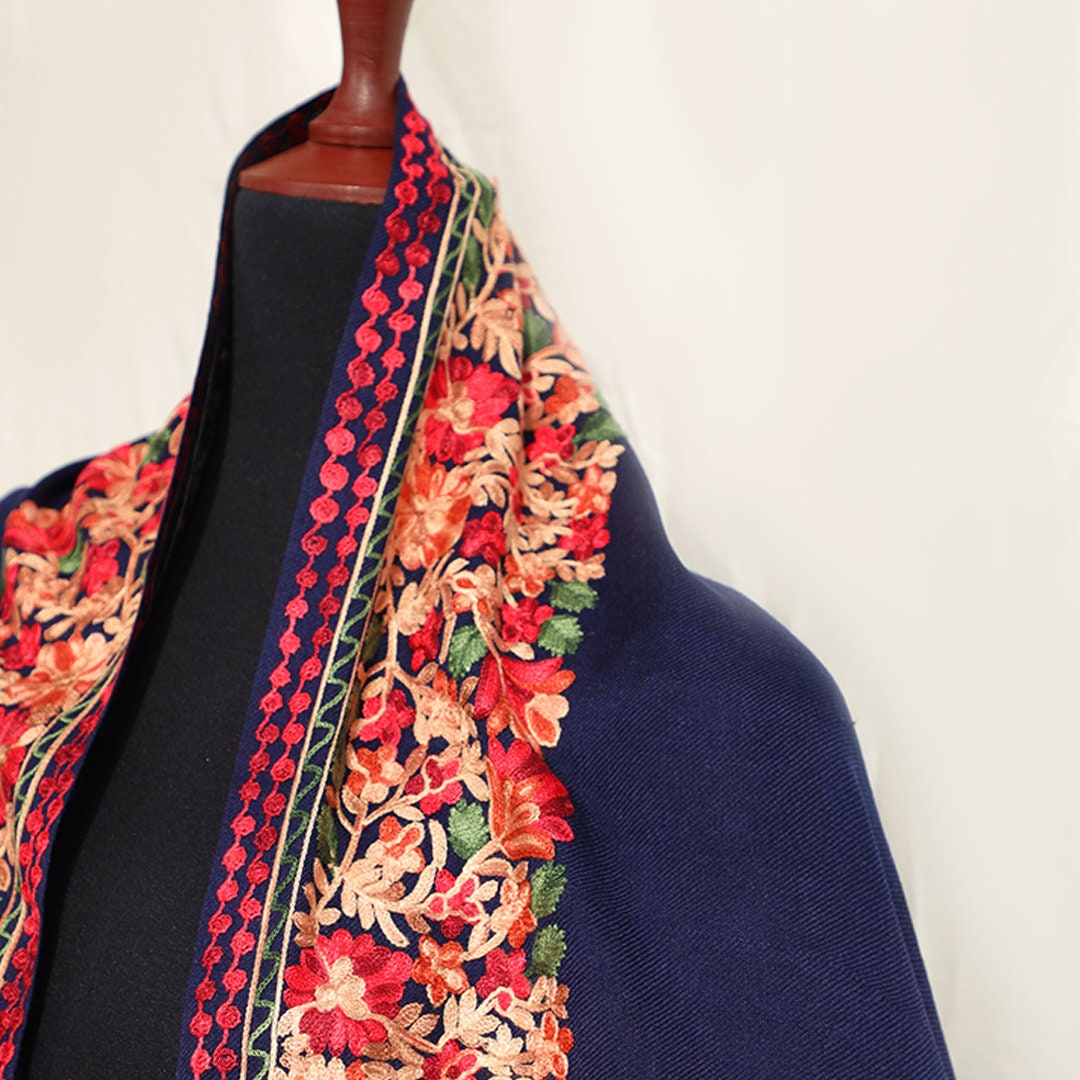blue aari pashmina shawl pure wool women scarf for her