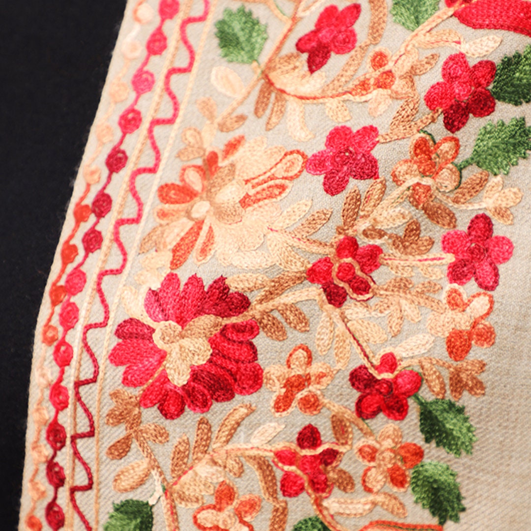 beige embroidered women wedding kashmiri shawl