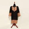 Black Pure wool long women kurti top with kashmiri embroidery ethnic foral pheran shirt with side slits for party wear and nikkah shirt