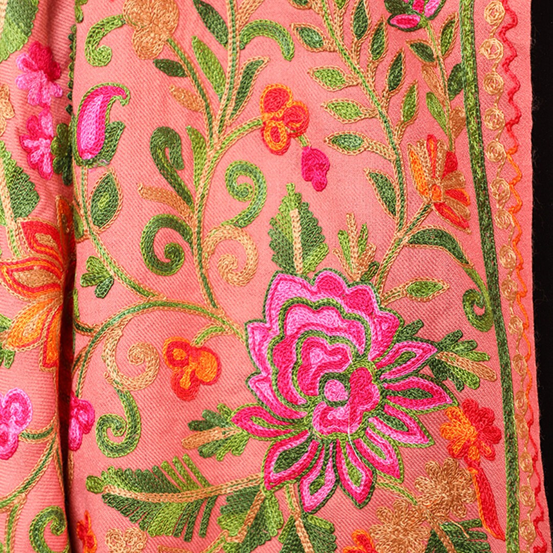 Pink Kashmiri Air Shawl Embroidery Pashmina Shawl for Her Eid Dress Gift Bridal Wedding Kashmiri Scarf Embroidered Scarf for In-Laws