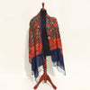 Dark navy blue rave pashmina wool shawl with fully Aari floral embroidered scarf for women preppy shawl for wedding and formal occasions